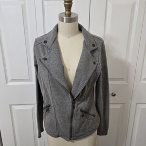 Gray Asymetrical Zip-Up Blazer Jacket, Sweatshirt, Pockets, Size Small, Like New
